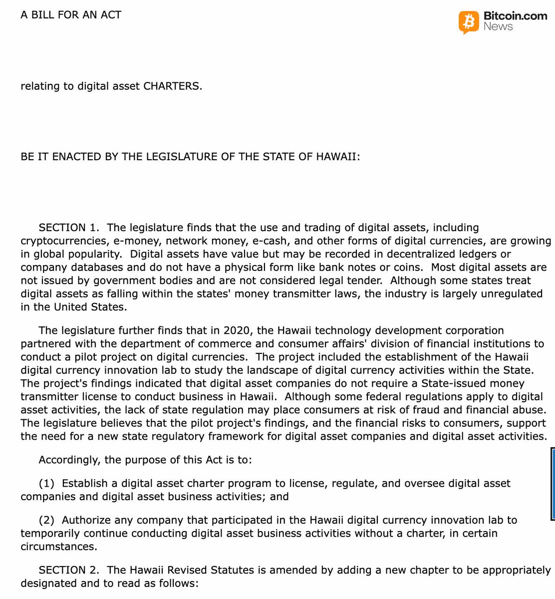 新着情報：🌴🇺🇸ハワイ州上院、デジタル資産法案を第一読会で可決。 📜 SB 2757は、#Bitcoin などの暗号通貨を扱う企業を含むデジタル資産関連企業が、デジタル資産関連活動のライセンス発行と監督を行うための規制枠組みを確立することを目的としています。  #Bitcoin ...