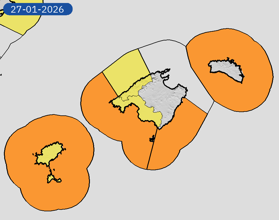 AEMET_Baleares's tweet photo. 27/01 19:06 AVISOS HOY Y MAÑANA | Illes Balears: costeros y vientos. Nivel máximo de aviso: naranja.
Actualizaciones en https://t.co/5xR91vsuMu https://t.co/VszfczBxkD
