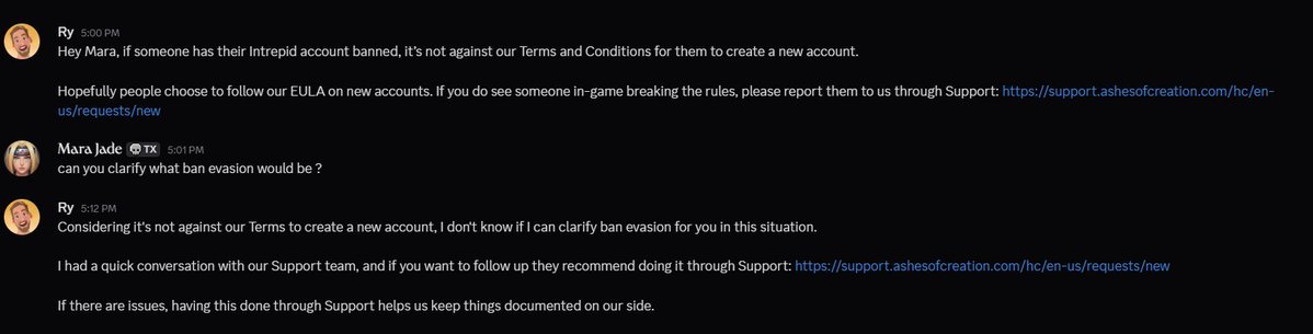 Permanently banned players can still play AoC

Additional clarification has been provided by the Community team about ban evasion

"...if someone has their Intrepid account banned, it's not against [ToS] for them to create a new account"

What are your thoughts about this policy?