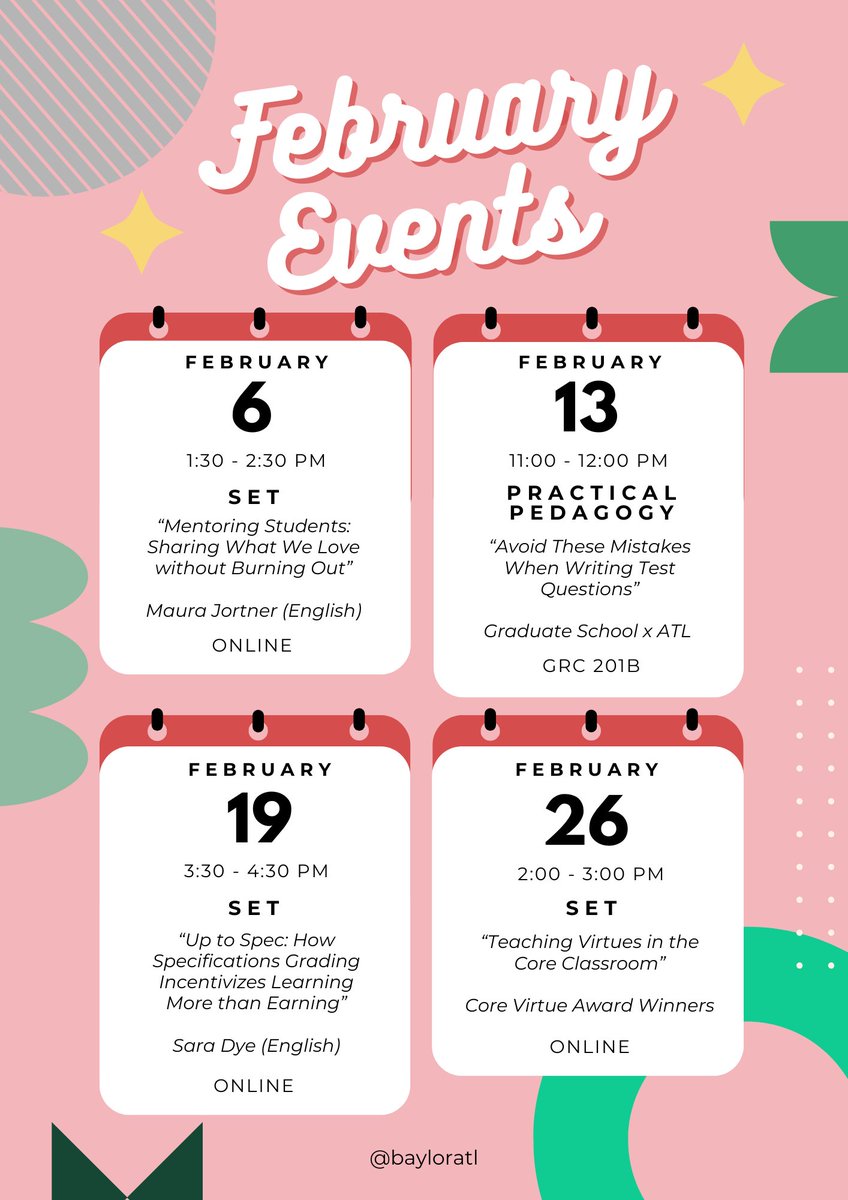 BaylorATL's tweet photo. 🗓️🖊️ MARK YOUR CALENDARS
&amp; don't forget to register for all ATL events online:
https://t.co/ibhOkYzwl7 https://t.co/cIOCk99OlW