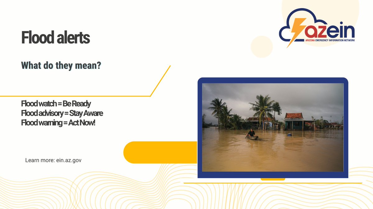 AzEIN's tweet image. 🌧️ Flood alerts decoded! ⚠️
Watch = Be Ready.
Advisory = Stay Aware.
Warning = Act Now!
Learn more at:
#FloodSafety #StayInformed
🔗 weather.gov/safety/flood-w…