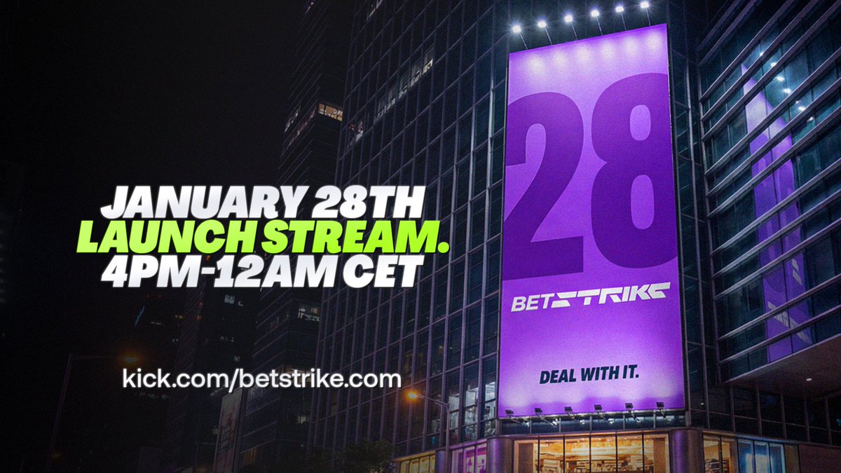 Tomorrow is the big day, the 28th⚡️

To celebrate our launch, we will host an 8h live stream on kick.com/betstrike.

We will have 8 hosts, and it starts at 4 PM CET:

4 – 5 <a href="/piegvfx/">Pie</a>  
5 – 6 <a href="/smilagang/">Smilagang</a>  
6 – 7 <a href="/rigby_gambles/">Rigby Gambles</a>  
7 – 8 <a href="/XaleOfficial/">Xale</a>  
8 – 9 @killjasper  
9 – 10