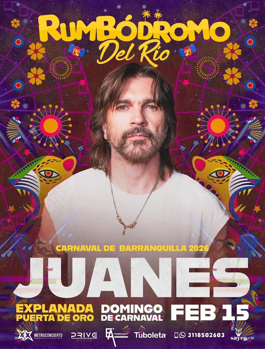 ¡Las buenas noticias no paran! 🎶✨ Juanes será reconocido por su gran trayectoria en los #PremiosLoNuestro este 19 de febrero y, además, se presentará en el Carnaval de Barranquilla el 15 de febrero. ¡Aún están a tiempo de conseguir sus boletas! 🎟️🔥
#Juanes