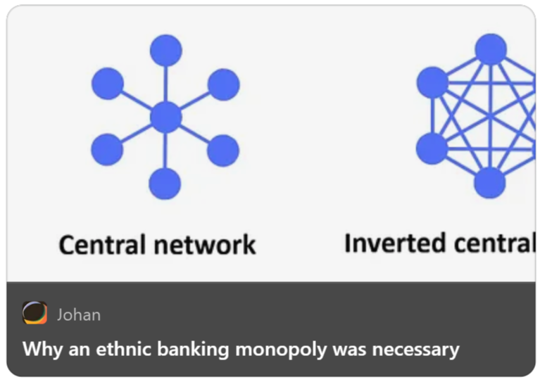 An alternative to being very angry about people pointing out Jewish families controlled banking is to notice it was a game theoretical necessity that whoever controlled it had internal global trust, and this was very hard across ethnic groups in the 1700s-2000s but the industry