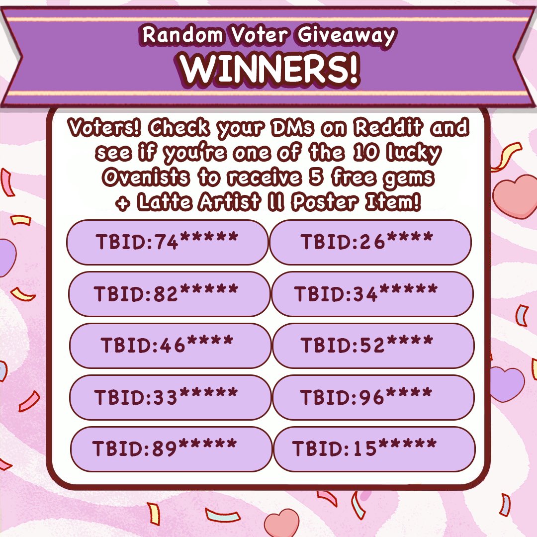goodcoffeegame's tweet photo. If your design placed in the Top 12, be sure to check your game on 2/3 for your rewards!
If you voted, were selected as one of the 10 lucky random voters and have a valid TBID (TapBlaze ID), we’ll message you on Reddit to gift 5 gems + Latte Artist ll Poster to your account. 👀 https://t.co/jTGoTpbF8d