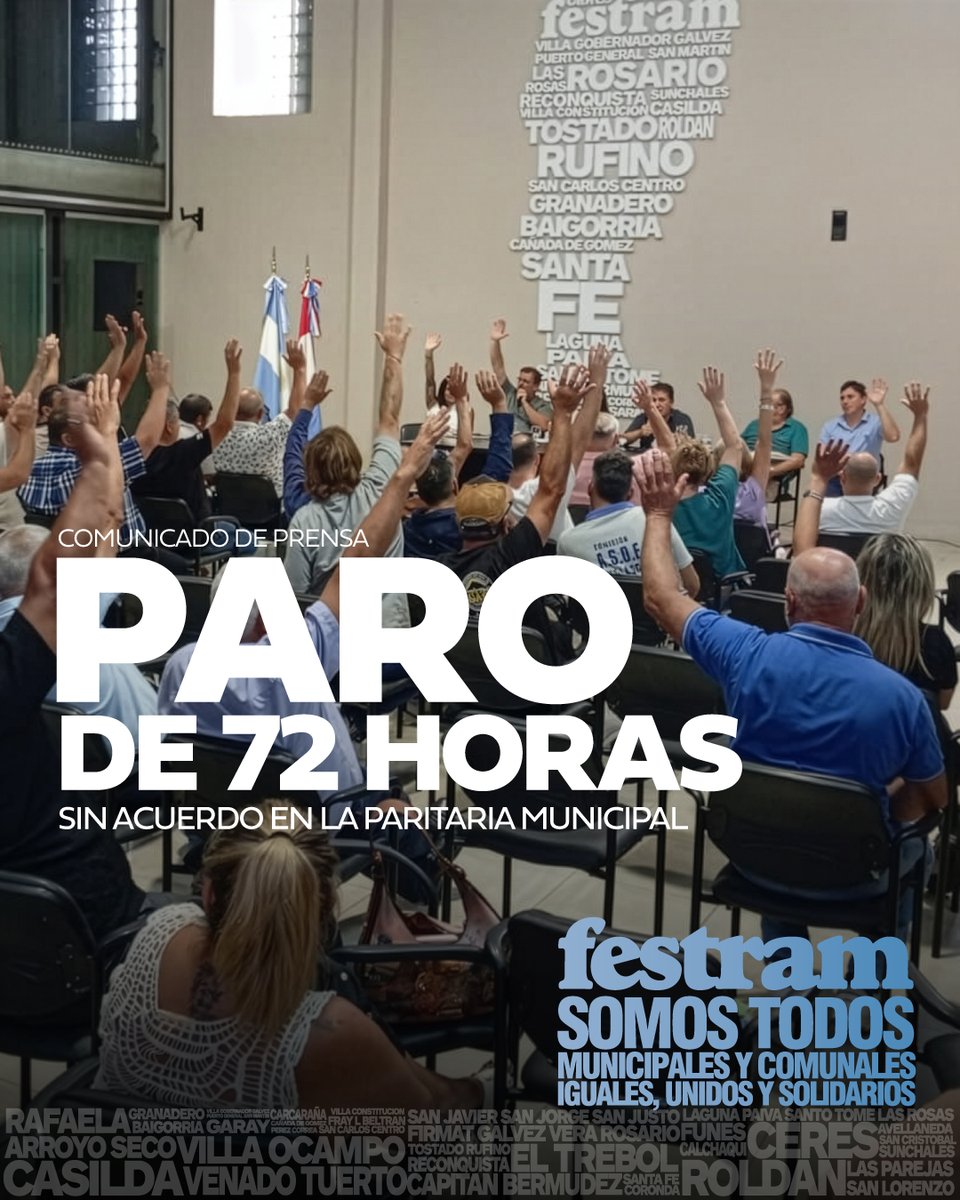 SIN ACUERDO EN LA PARITARIA MUNICIPAL

El Plenario de Secretarios Generales resolvió Paro de 72 horas con movilizaciones y cortes de ruta
municipales.org.ar/festram/sin-ac…
