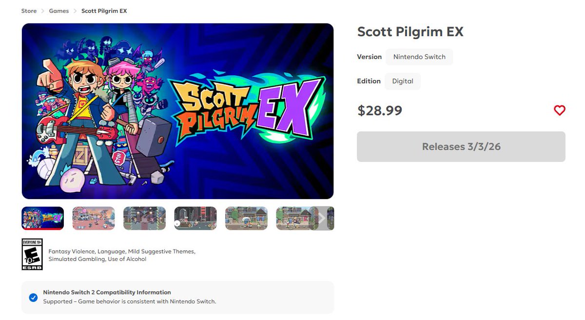 Wario64's tweet image. Scott Pilgrim EX releasing March 3 for $28.99, according to US eShop buff.ly/iJHIAya
