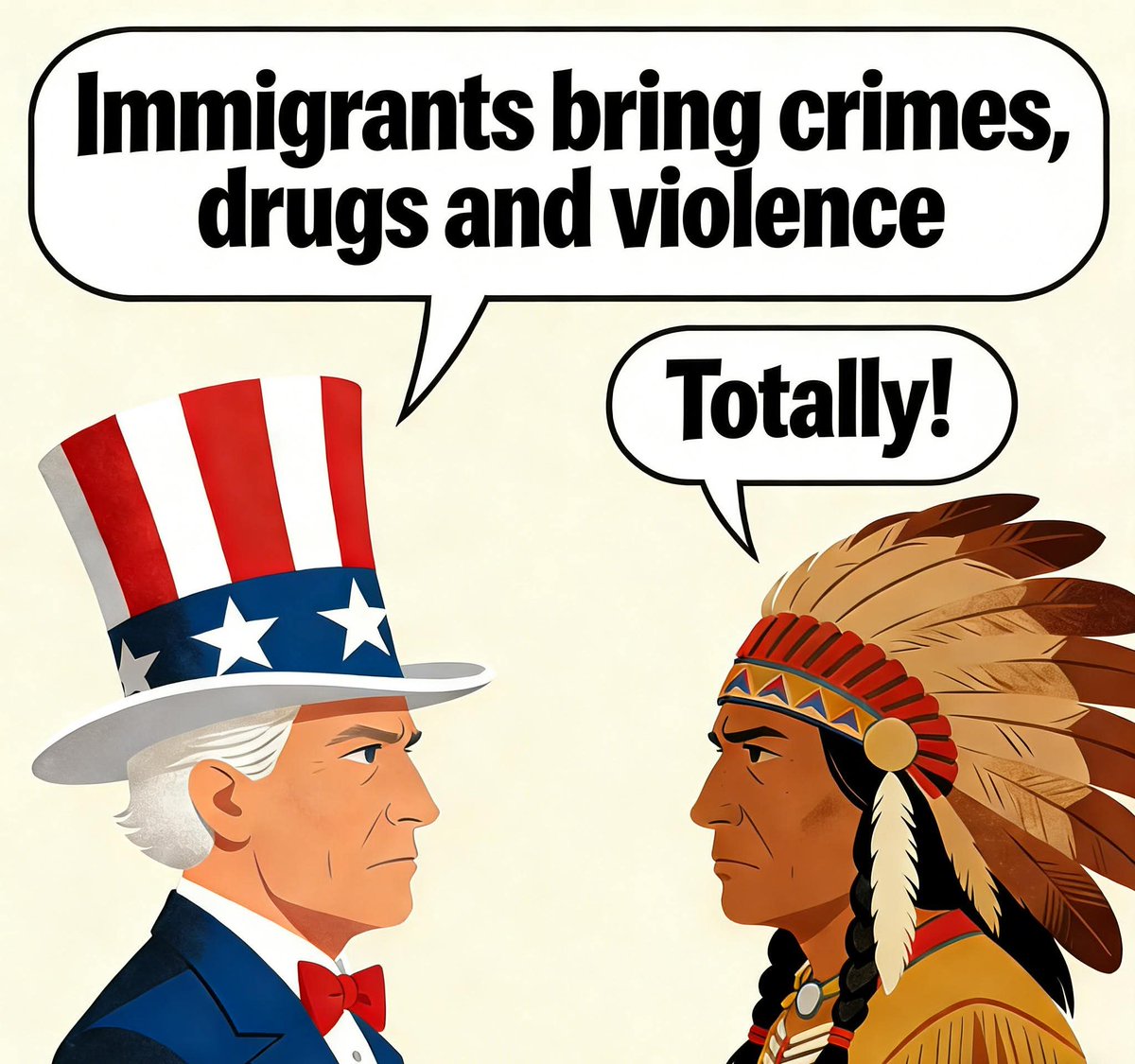 MuslimsReunion's tweet photo. Uncle Sam: "#Immigrants bring crimes, drugs and violence."
Native Americans: "Agreed."
#US #ICE #Minneapolis https://t.co/Uug8SW23m9