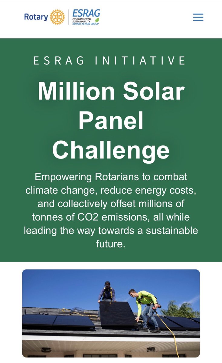 If you are a Rotarian and you have installed solar panels, please consider filling out out this survey to track data as part of Rotary’s ESRAG MILLION SOLAR PANEL CHALLENGE
esrag.org/million-solar-…
