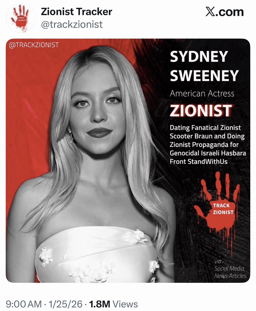 MarinaMedvin's tweet image. The Jew-haters are going after Sydney Sweeney because she met two hostage survivors.

It’s not about land. Never has been.