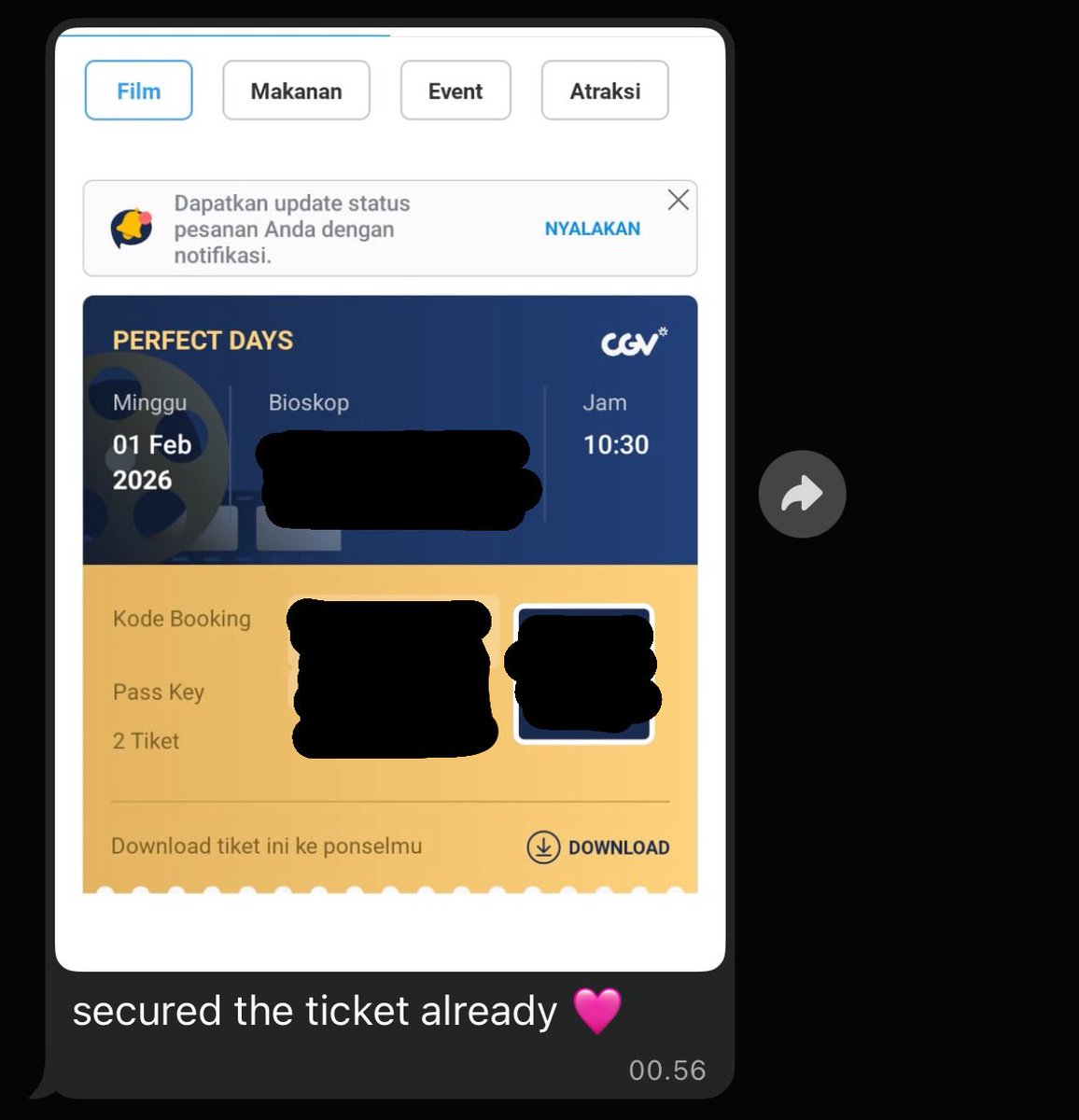 i didn’t watch perfect days last week bc i was sick and he surprisingly got me the ticket for this week 🥹