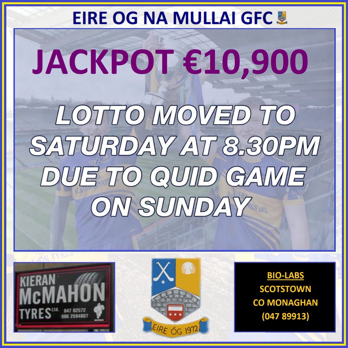 Lotto Moved To Saturday
Get all the latest news on the Éire Óg Na Mullaí CLG app member.clubspot.app/club/eire-og-n…