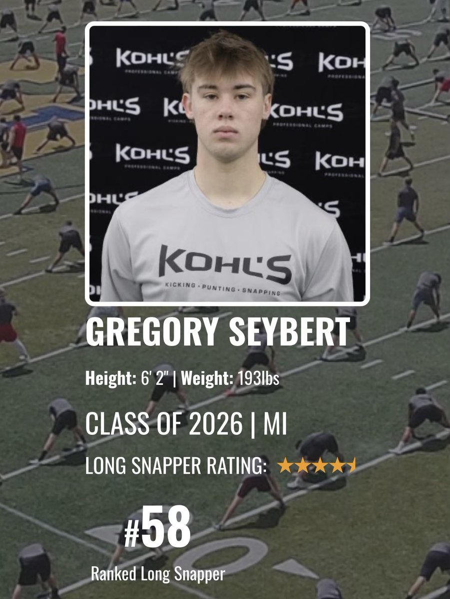 I am blessed to have received my final ranking from the Kohls Senior challenge down in Dallas. I am now officially ranked #58 in the country and still a 4.5⭐️

Time to get to work with <a href="/Northwoodfball/">Northwood Football</a> for the upcoming season

<a href="/CoachArnoldJR/">Coach EJ Arnold</a> <a href="/KohlsKicking/">Kohl's Kicking Camps</a> <a href="/KohlsSnapping/">Kohl's Snapping Camps</a>