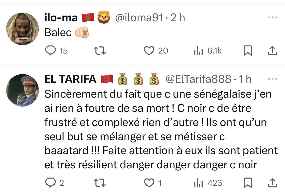 Je viens de me rendre compte que les marocains sont les pires espèces qui puissent exister sur cette terre.A cause d’une finale perdue, ils se comportent comme des bêtes ignorant les règles élémentaires de la vie entre humains et surtout qui partagent la même religion. RIP Halima