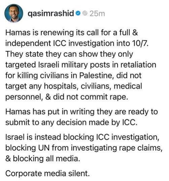 Why does Israel repeatedly block an ICC investigation into Oct 7th? Hamas has said they only targeted military installations and that they did not commit rape. They have said, though, that they will abide by any decision the ICC makes. What does Israel have to hide?