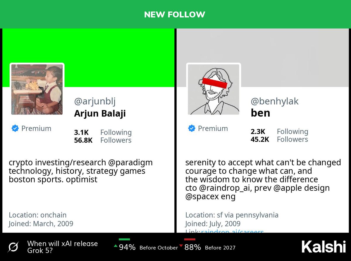 🆕 @arjunblj just followed @benhylak (🤖💭: is it just me, or...?)