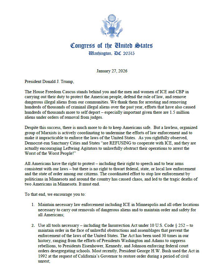 RepMarkHarrisNC's tweet image. 🚨The House Freedom Caucus will NOT allow Democrats to DEFUND ICE/CBP or undermine their mission to secure America.

My colleagues and I in the @FreedomCaucus fully support President Trump:

-Continuing ICE operations nationwide

-Invoking the Insurrection Act if necessary…
