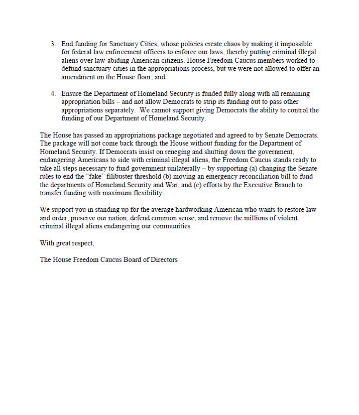 RepMarkHarrisNC's tweet image. 🚨The House Freedom Caucus will NOT allow Democrats to DEFUND ICE/CBP or undermine their mission to secure America.

My colleagues and I in the @FreedomCaucus fully support President Trump:

-Continuing ICE operations nationwide

-Invoking the Insurrection Act if necessary…