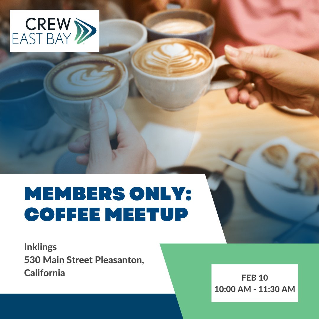Please join us for a members only coffee meetup at Inklings in Pleasanton!

Register here: east-bay.crewnetwork.org/events

#WomeninCRE #commercialrealestate #womeninleadership