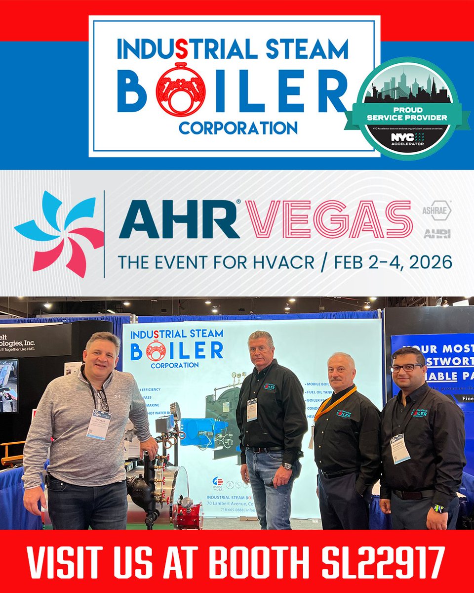 ISBcorp's tweet photo. Industrial Steam Boiler is gearing up for the 2026 AHR Expo in Las Vegas!

Visit ISB at booth SL22917 to see how we’ve led the charge in commercial boiler installation and industrial heating solutions around New York and the Tri-State Area! 
#AHRExpo  #ScotchMarineBoilers https://t.co/tCAcsAWwsY