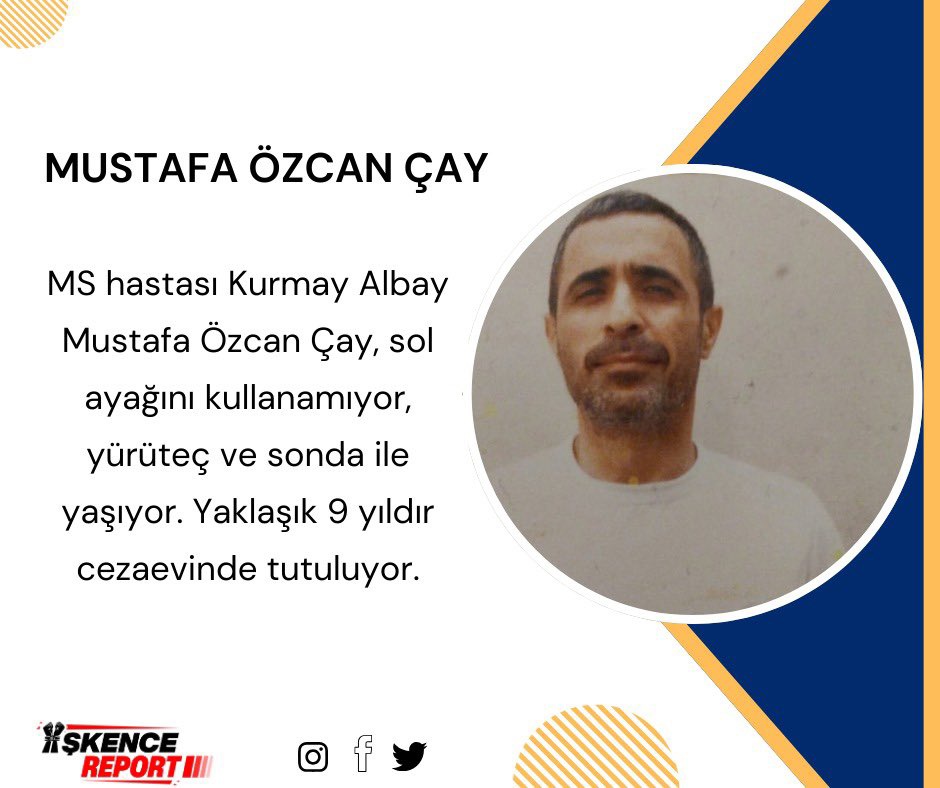 Yasar5112's tweet photo. Cezaevine girmeden önce  voleybol oynayacak kadar sağlıklı olan MS hastası Kurmay Albay Mustafa Özcan Çay, yürüteç kullanıyor, sol ayağını oynatamıyor, koğuşta sonda ile yaşıyor. Çay aynı zamanda keratakonus hastası, %30 görüyor.
BununAdı İşkencedir https://t.co/mcnzCxq5Fy