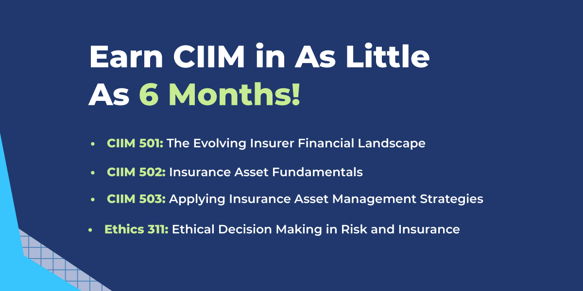 The_Institutes's tweet image. NEW! The Institutes Designations' CIIM™, in partnership with InsuranceAUM.com, now affiliated with The Institutes, is a first-of-its-kind designation designed specifically for insurance investment professionals. 

Learn more🔗 bit.ly/3NziJDT

#InsuranceInvestment