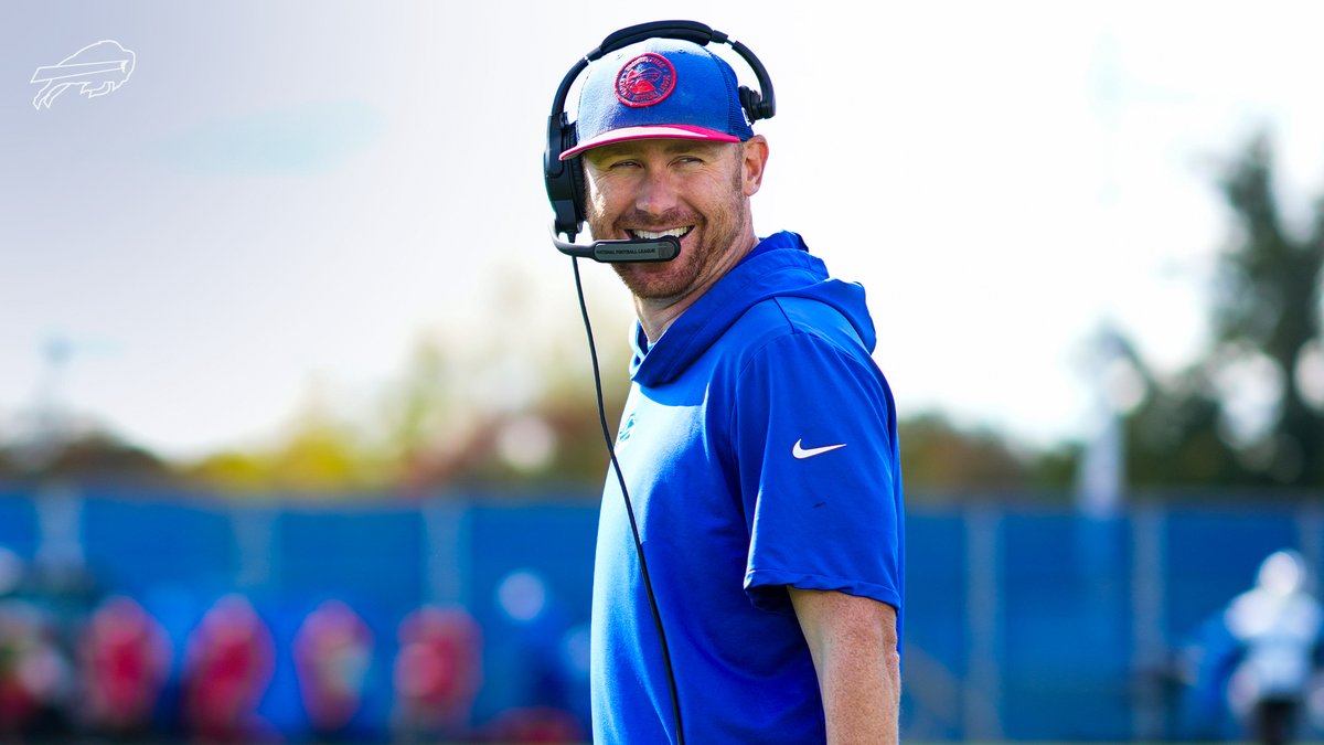 BuffaloBills's tweet image. First look at new Head Coach Joe Brady in Bills gear. 😁