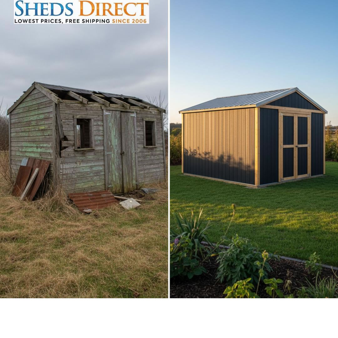 ShedDirect's tweet photo. Think long-term when choosing your outdoor storage. A low-cost, flimsy option might save pennies now but cost dollars in repairs and replacements later. Invest in a Sheds Direct solution that stands the test of time and weather.  Build to last: https://t.co/j7tMJEh9kD  #Sheds https://t.co/jNO70nza6l