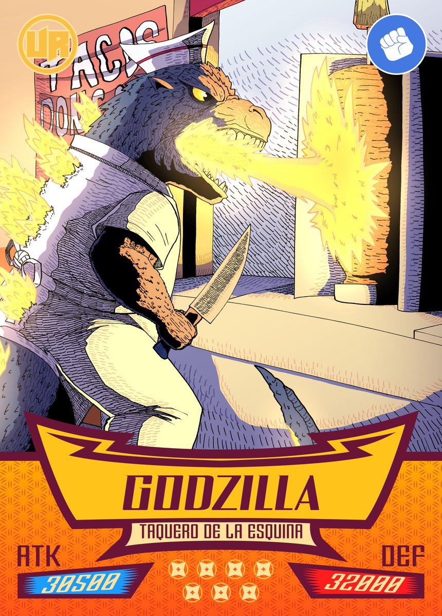 art_brujo's tweet photo. Second card of my new collection of collectable cards called "Random Cr*p" this time is Godzilla as a taco guy. This one is an Ultra Rare one.
#cartoon #illustration #originalart #fanart #godzilla #tcg #fyp https://t.co/0vTykTTY25