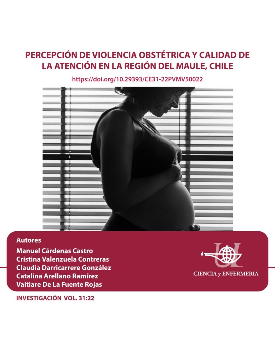 📌 Investigación | Maule 🇨🇱
🩺 Violencia obstétrica y calidad de atención
👉 1 de cada 3 mujeres reporta haber vivido violencia obstétrica.
🚨 Un problema de salud pública.

🔗 doi.org/10.29393/CE31-…

#ViolenciaObstétrica #SaludDeLasMujeres #Chile