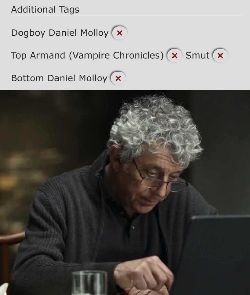 knivesnhoney's tweet image. old man discovers ao3 #iwtv