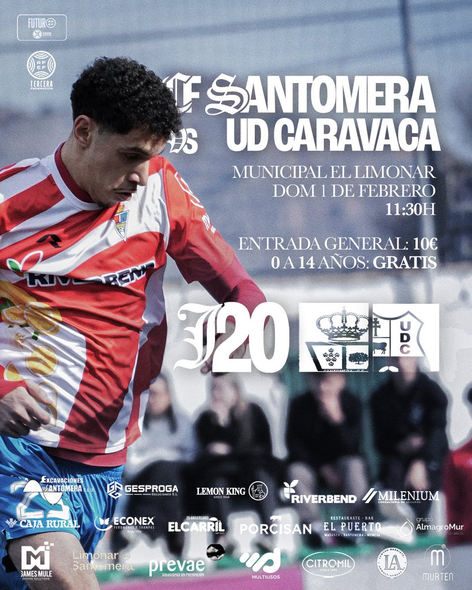 #J20 | ✅ ¡𝗛𝗢𝗥𝗔𝗥𝗜𝗢 𝗖𝗢𝗡𝗙𝗜𝗥𝗠𝗔𝗗𝗢!
🍋 ¡Partido importante en casa! 

🆚 <a href="/CaravacaUd/">UD Caravaca</a> 
🏟️ El Limonar 
🗓️ Domingo 01/02 
🕦 11:30h 
📋 #TerceraRFEF G.XIII 
#️⃣ #SantomeraCaravaca