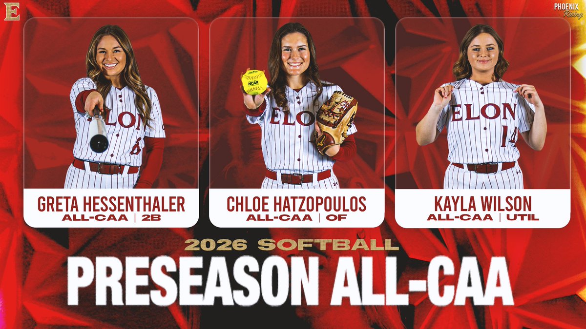 Congrars to Greta, Chloe and Kayla on being named to the Preseason All-CAA Team; Phoenix selected as the favorites of the South Division.

bit.ly/45Ab7az

#EUSB 🥎 #Team49