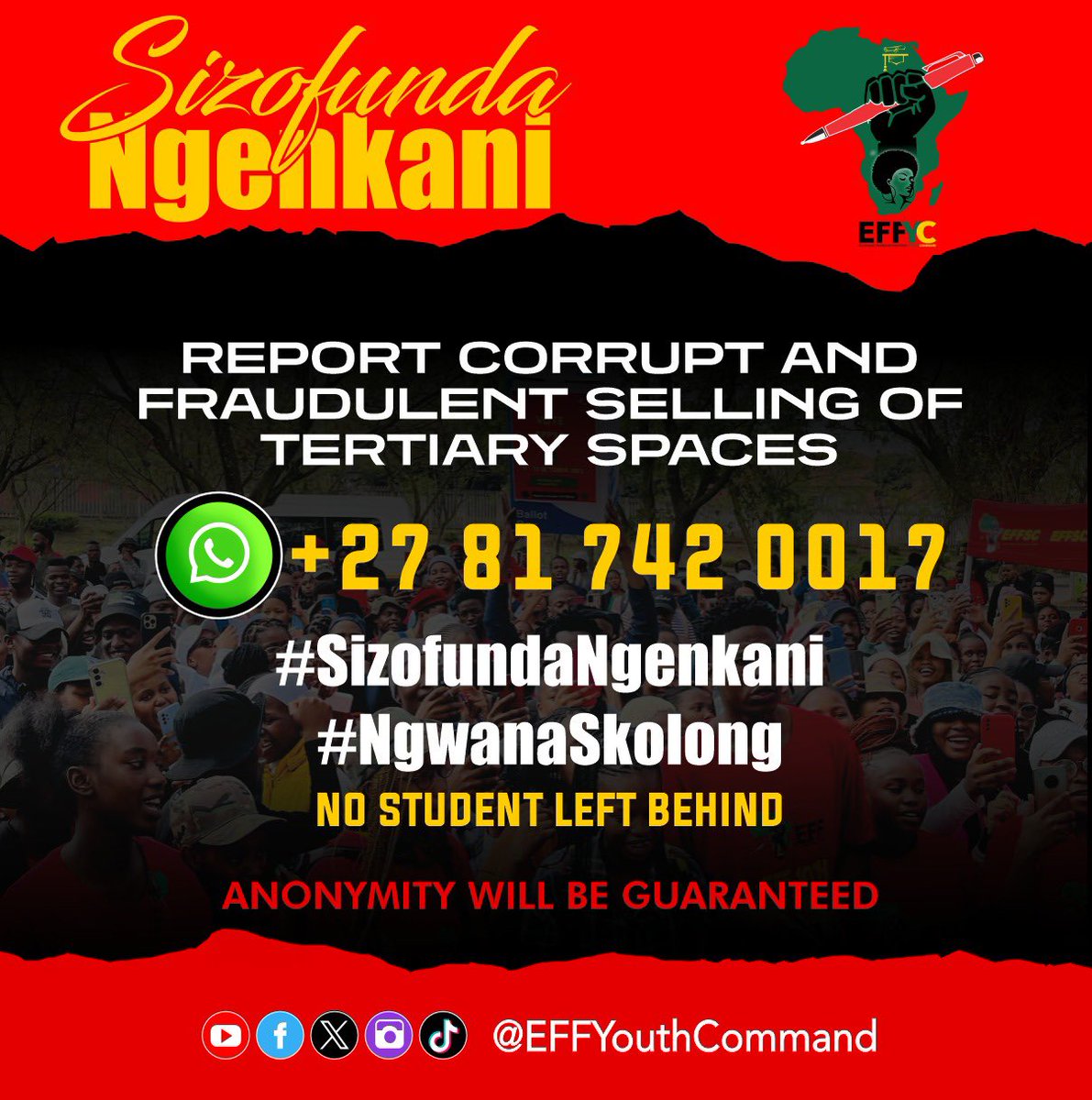 Please also report those who ask for sexual favors in exchange for assistance. Asidlali.