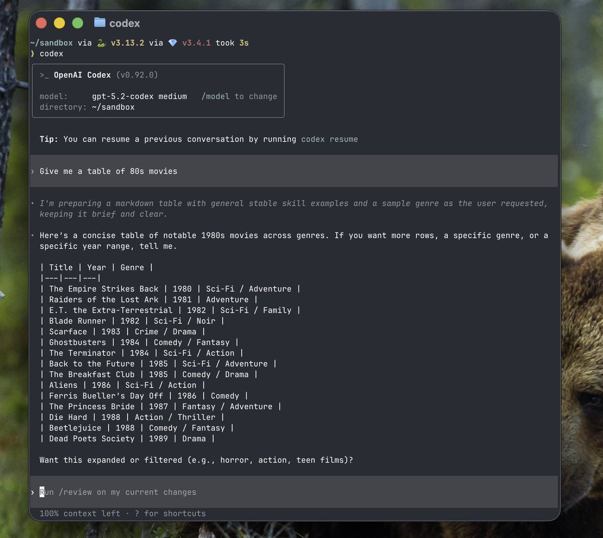 Codex table omission