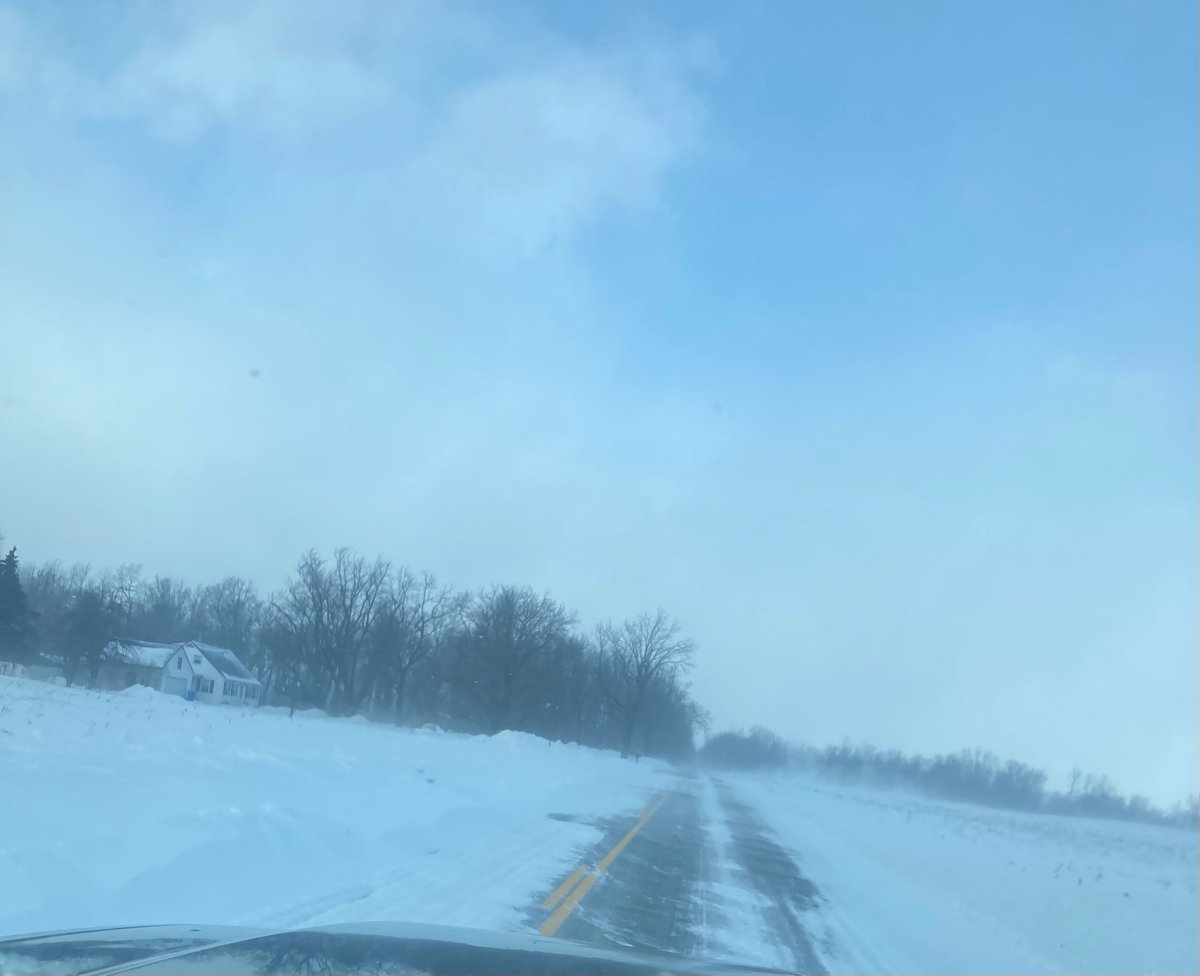 Country roads, N/S roads in particular, are becoming nearly one lane in places in southern Michigan and especially northern IN/OH. This is due to heavy drifting of snow. Conditions like this will last into the evening. 

Picture courtesy Jess Piper