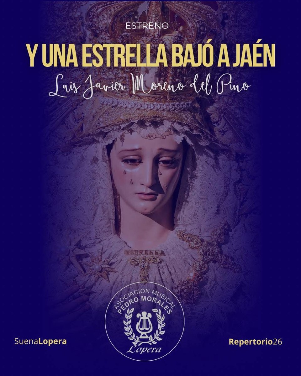 Estreno Musical || "𝐘 𝐮𝐧𝐚 𝐄𝐬𝐭𝐫𝐞𝐥𝐥𝐚 𝐛𝐚𝐣𝐨́ 𝐚 𝐉𝐚𝐞́𝐧" 

nueva marcha que se une al repertorio musical de María Santísima de la Estrella y que será uno de los estrenos para este Domingo de Ramos y  Semana Santa 2026.