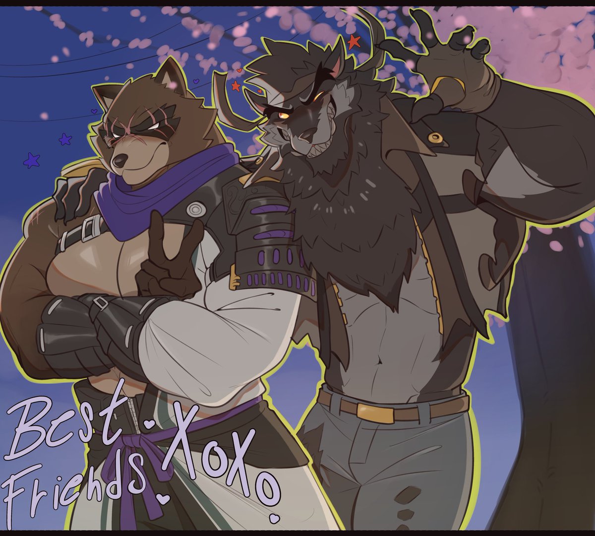 QuetzaArt's tweet image. "Friendship" 🫂
Drawing i did of my dear son Dire and Hajime!!!! To represent My friendship with @gamutfeathers 
Thx for always playing Fortnite with and endure the things I say about Guardian jsjsjs.
#FortniteArt 
🐺🫂🦝