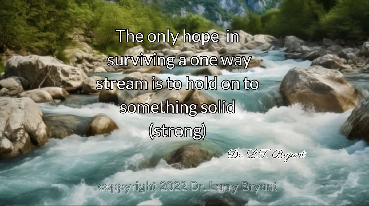 Drlt_'s tweet photo. “The hope in surviving a one-way stream is to hold on to something solid (strong).” ~ Dr. L.T. Bryant inspirationalquotes #inspiration #quotes #dailyquotes #motivation #motivationalquotes https://t.co/OggsQ37b2C