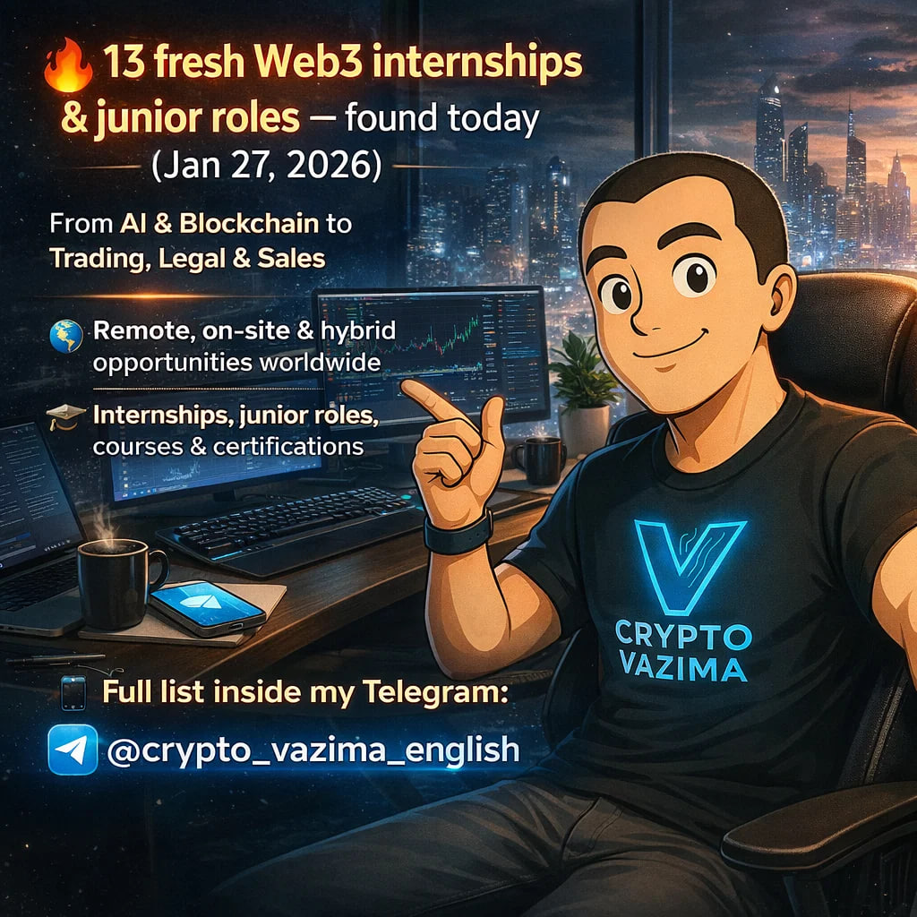 🔄 13 fresh Web3 internships & junior jobs found today (Jan 27, 2026): 📦  Product Management Intern — Bangalore (WFO) | 6-month paid internship,  full-time | Product · Web3 · Digital Asset