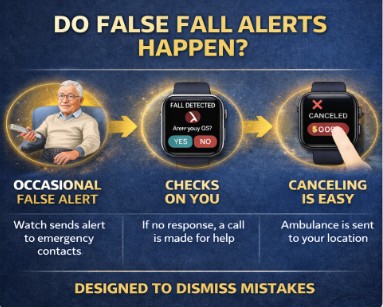 SeniorTechHQ's tweet image. Do false fall alerts happen? 👇

Yes, sometimes.
Fast movements or accidental impacts can trigger an alert.
The device always checks first, and you can cancel it instantly.
False alerts are rare, and safety comes first.