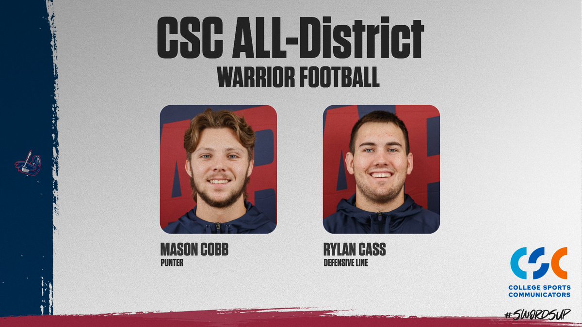 SterlingCSports's tweet photo. FB | "Cass, Cobb named to CSC Academic All-District team" 

🧠🏈BIG BRAIN BALLERS HERE at SC!!

👏Rylan Cass - DL
👏Mason Cobb - P

Getting it done in the classroom &amp; on the field. Read more below!

📖👉https://t.co/29cXEAAdxA

#SwordsUp @SCWarriorFb https://t.co/yWepXdISxw