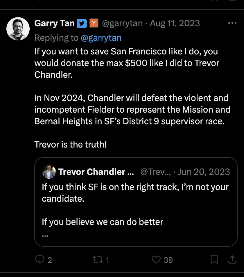 loomdoop's tweet photo. Garry Tan also was a financial backer and big promoter of former AIPAC lobbyist Trevor Chandler's 2024 run for office. 

That failed, but his parachute was a chief lobbying gig at Flock Safety. https://t.co/TbOJtWAbrz