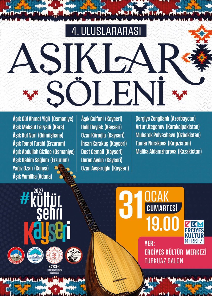 31 Ocak cumartesi günü saat 19:00’da Erciyes kültür merkezine bekliyoruz