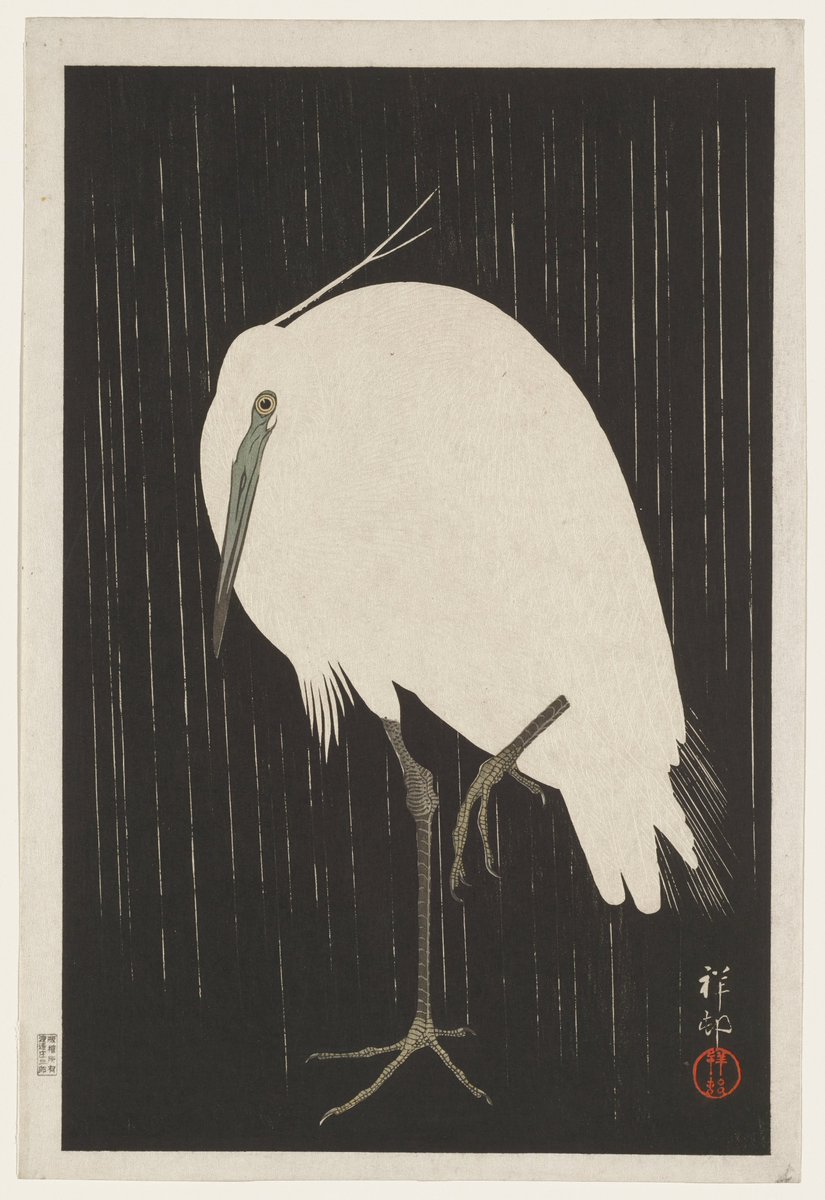 JapanTraCul's tweet photo. Egret in Rain, by Ohara Koson, 1928 https://t.co/WbwTvj7BQt