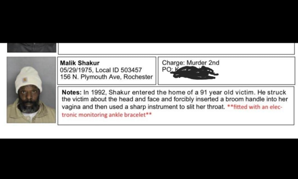 Another gift from <a href="/GovKathyHochul/">Governor Kathy Hochul</a> and her Democrat friends: This new parolee broke into the home of a 91-year-old woman, beat her, rammed a broom handle up her vagina, and slit her throat. But, sure, he's safe to turn loose in your community.