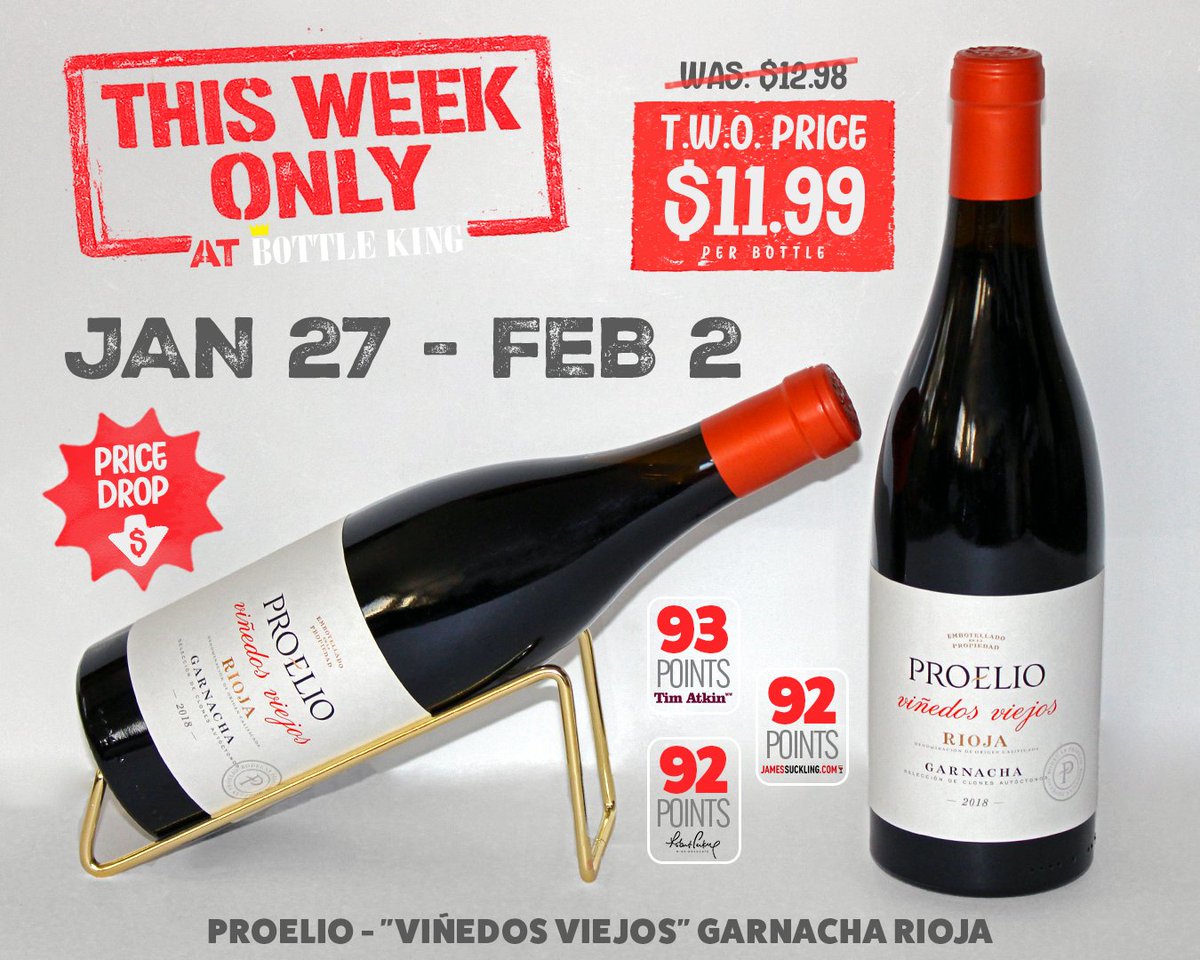 THIS WEEK ONLY! 🚨🍷🇪🇸 JAN 27–FEB 2

PROELIO “VIÑEDOS VIEJOS” GARNACHA RIOJA

Old-vine, high-elevation #Rioja #Garnacha (avg 80-year vines!) from Cárdenas &amp; Badarán!

🍓Red fruits |🌿Herbs |🌹Florals

🌟93 Atkin | 92 WA | 92 JS

🚨T.W.O. Price: $11.99

#winedeal #njbottleking #nj
