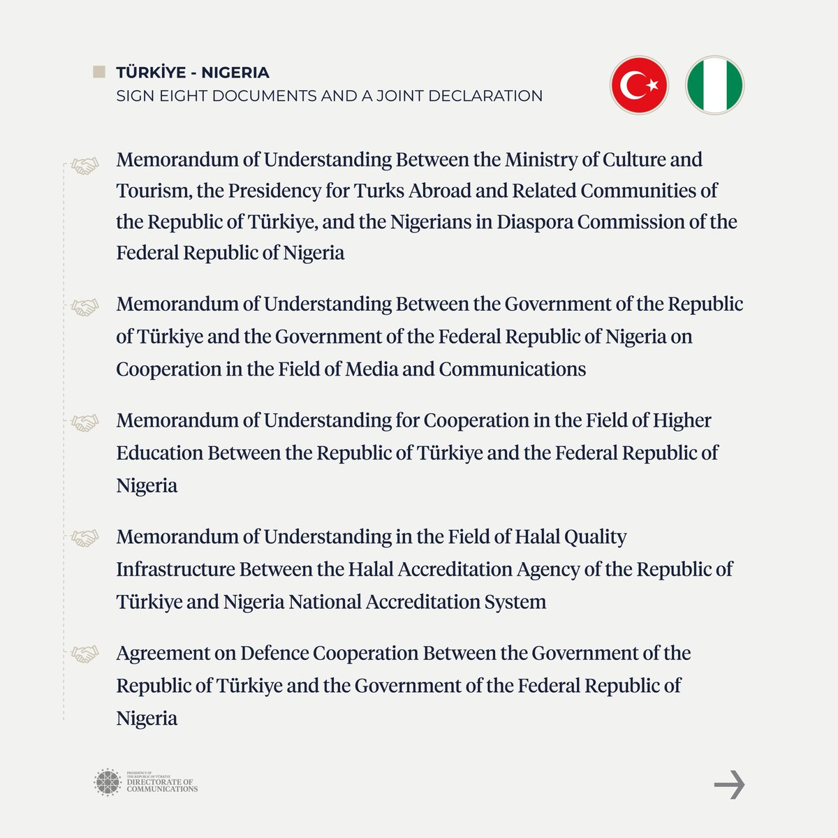 Communications's tweet image. Türkiye and Nigeria signed 8 documents and a joint declaration.