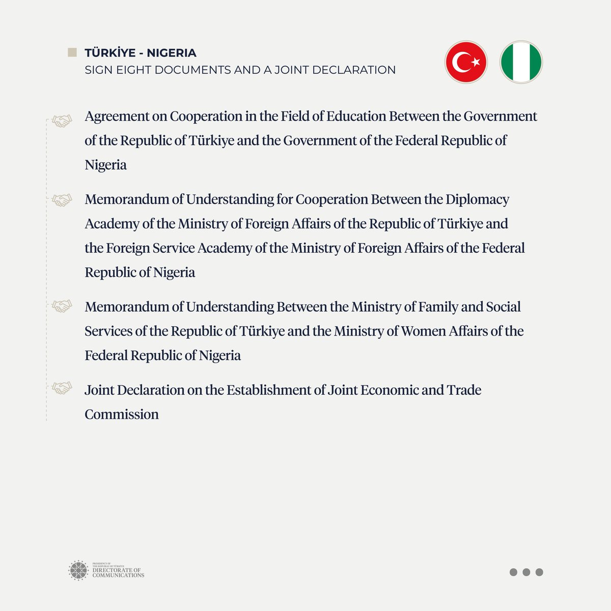 Communications's tweet image. Türkiye and Nigeria signed 8 documents and a joint declaration.