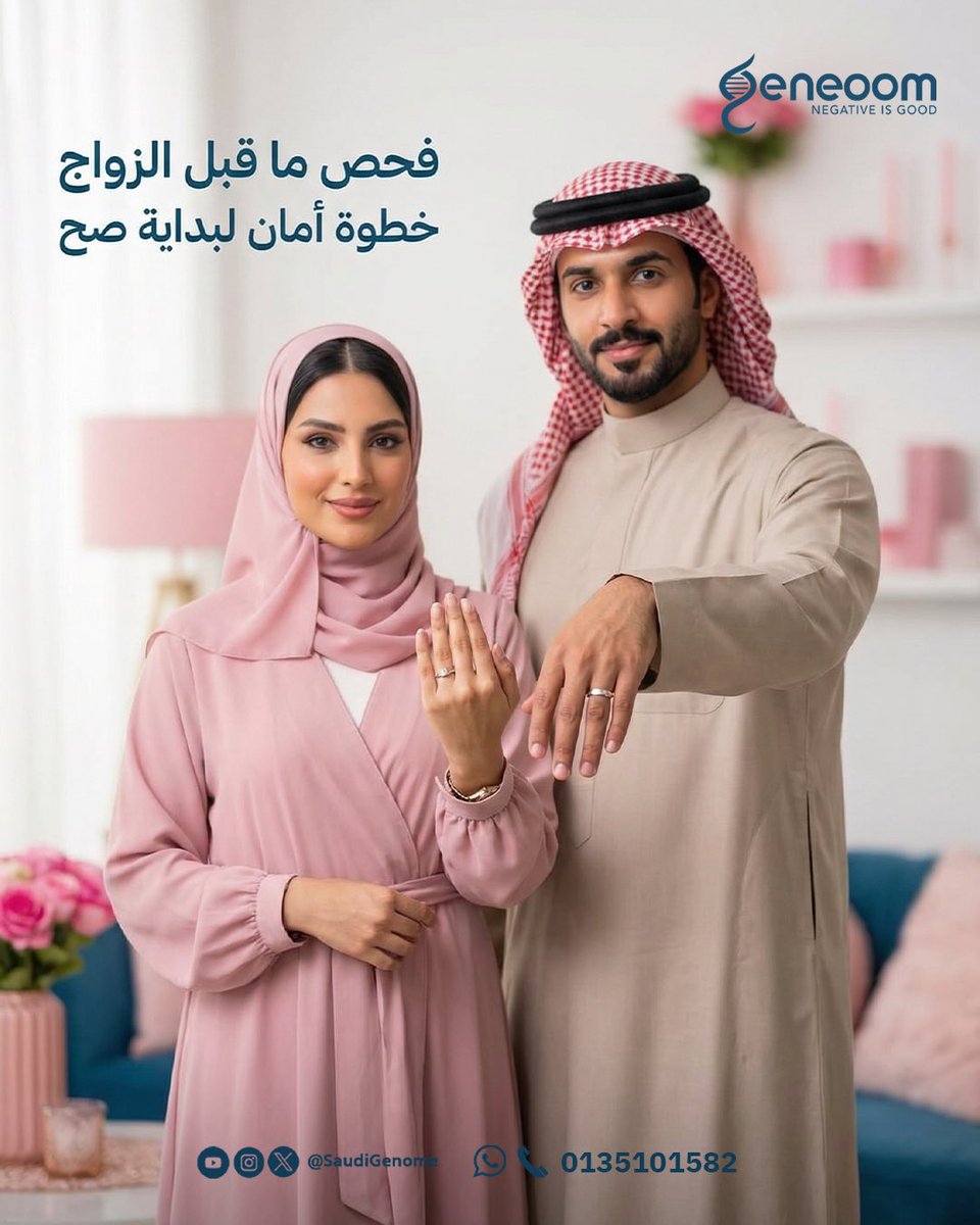 Geneoom's tweet image. فحص ما قبل الزواج
خطوة بسيطة… واطمئنان كبير للمستقبل 💙
يساعدك تتأكد من التوافق الصحي وتتخذ قرارك وأنت مطمّن.

في جينوم، الفحص يتم بدقة وسرّية عالية.

📍 احجز فحصك الآن

#فحص_ماقبل_الزواج #جينوم #صحة_الأسرة